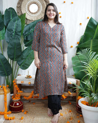 Multicolor Zigzag Modal Silk Kurta
