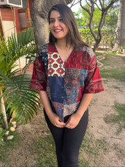 Ajrakh Patchwork Shirt (Maroon) - MYSANSKRITAM