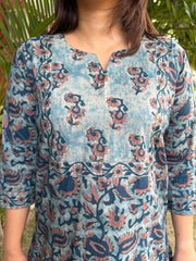 Pastel blue floral yoke kurta
