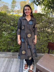 Brown Ajrakh Handblock Collar Kurta by Sanskritam