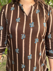 Mud Brown ban neck kurta up close by Sankritam