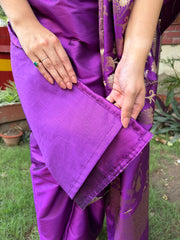 Purple Banarsi Silk Suit Set lining by MySanskritam
