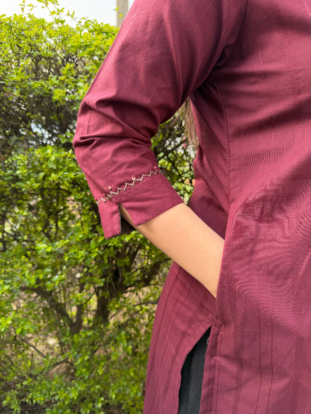 Meher Embroidered Detail Kurta pocket by MySanskritam