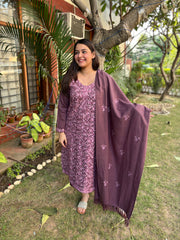 Purple embroidered Woollen full suit set