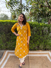 Mustard Full embroidered Long kurta