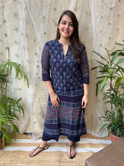 Royal Blue Ajrakh designer Kurta