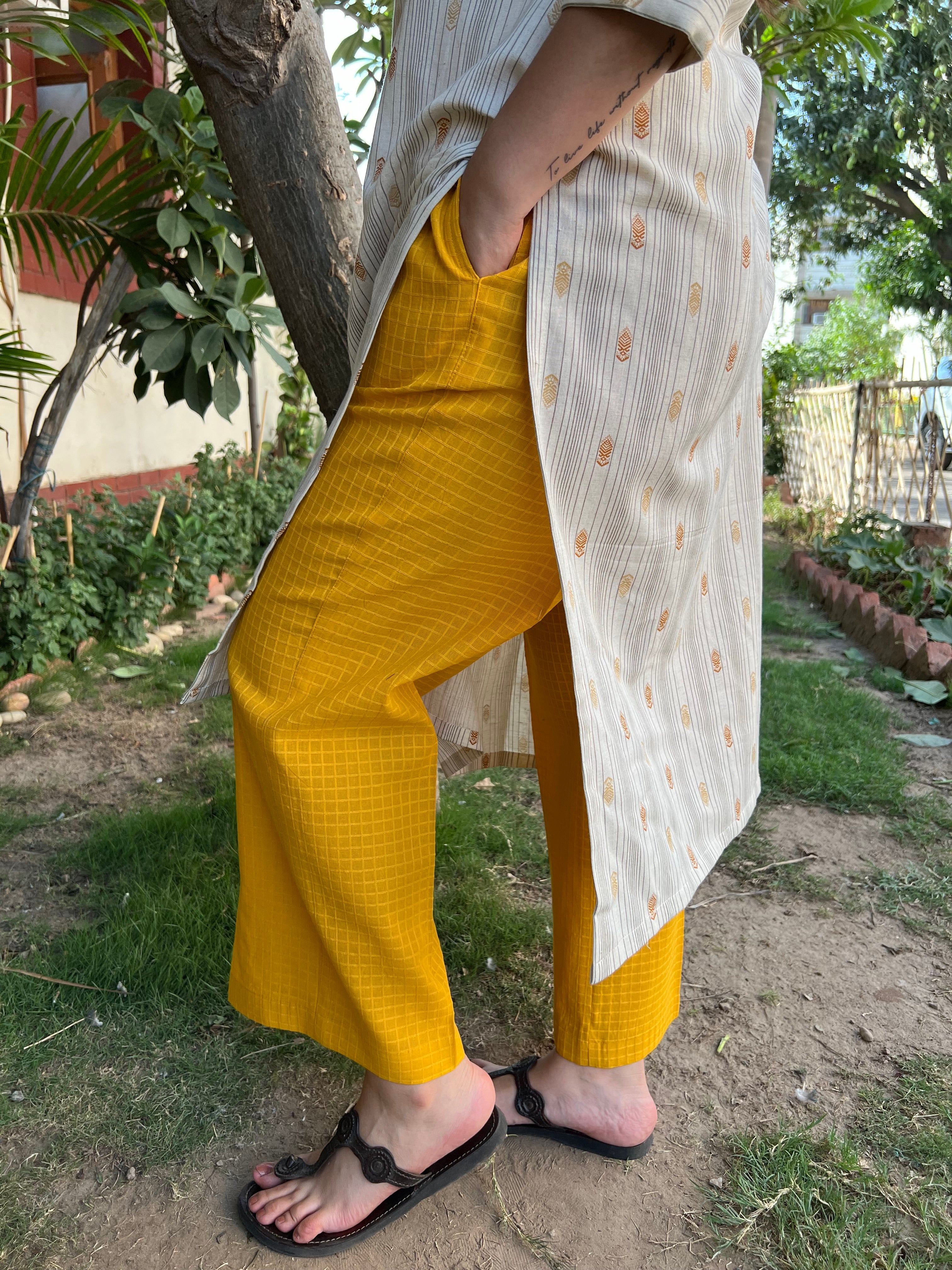 Mustard yellow Solid Palazzo - MYSANSKRITAM