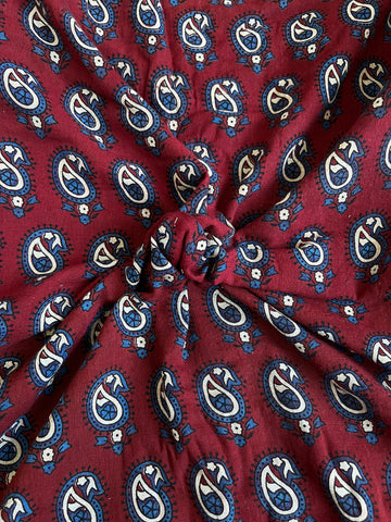Maroon Blue Ambi Ajrakh Fabric