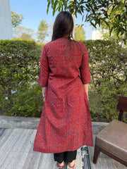 Maroon Kali Ajrakh Kurta from the back by MySanskritam