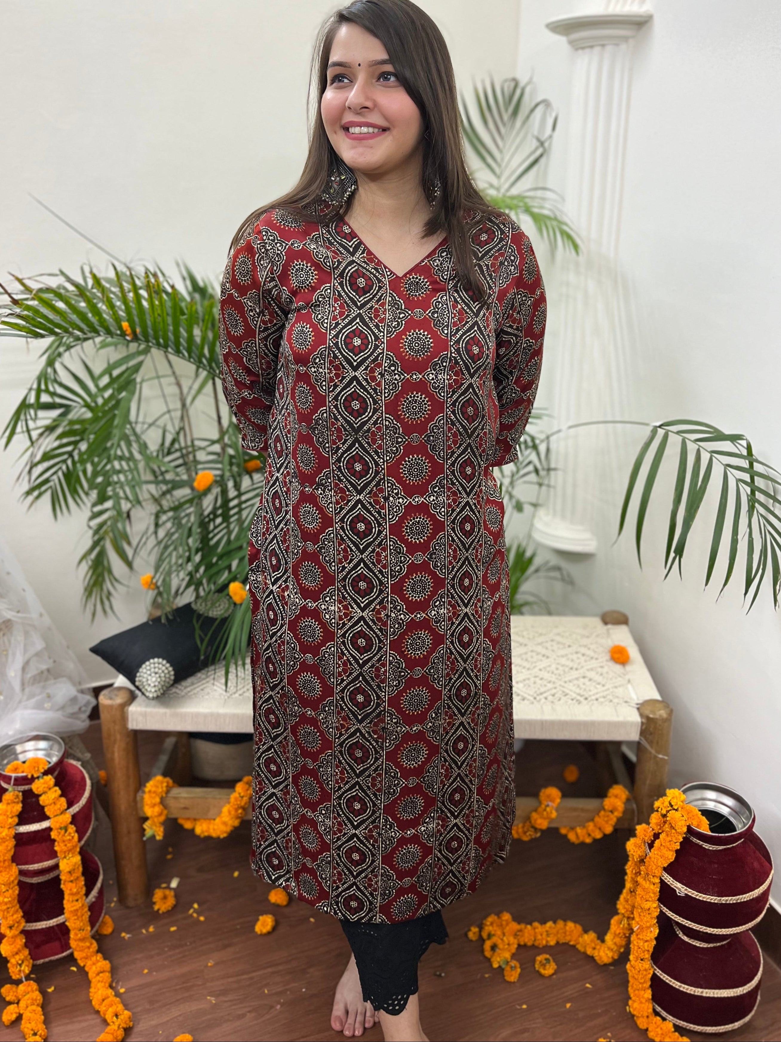 Premium Modal deep maroon long kurta - MYSANSKRITAM