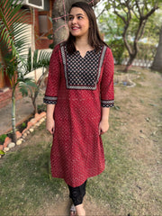 Maroon Bindi Yoke kurta