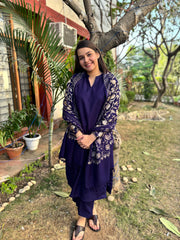 Royal Bule woollen suit set with embroidered stole