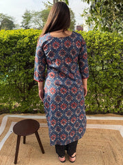 Red Yoke Printed Cotton Kurta
