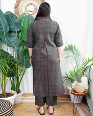 Brown lines muslin silk coord set