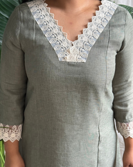 Olive Green A-line Kurta with Mulmul Dupatta