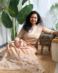 Beige Embroidered Kurta with Mulmul Patchwork Dupatta