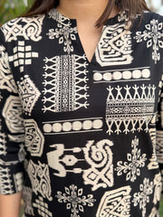 Black folk Ikat printed Kurta