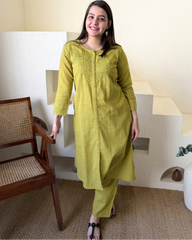 Parrot Green Embroidered Coord set