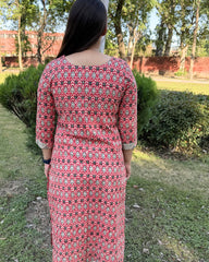 Brick red handblock kurta