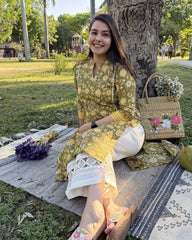 Mehendi floral handblock kurta