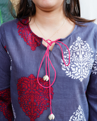 Grey circle handblock kurti