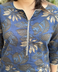 Dark blue overall floral kurta