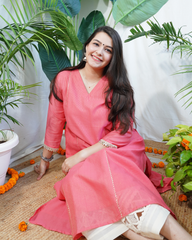 Pink Textured Chanderi Aline kurta
