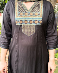 Black solid Digital printed yoke suit set