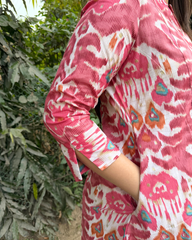 Peach aline Ikkat print kurta