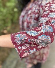 Wine floral Sanganeri pintucks top