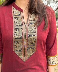 Maroon south cotton elephant border kurta