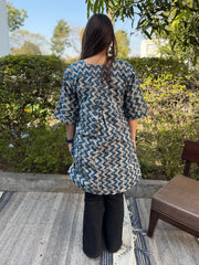 Indigo Zig Zag Bagru Top from the back by MySanskritam