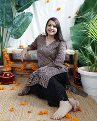 Multicolor Zigzag Modal Silk Kurta