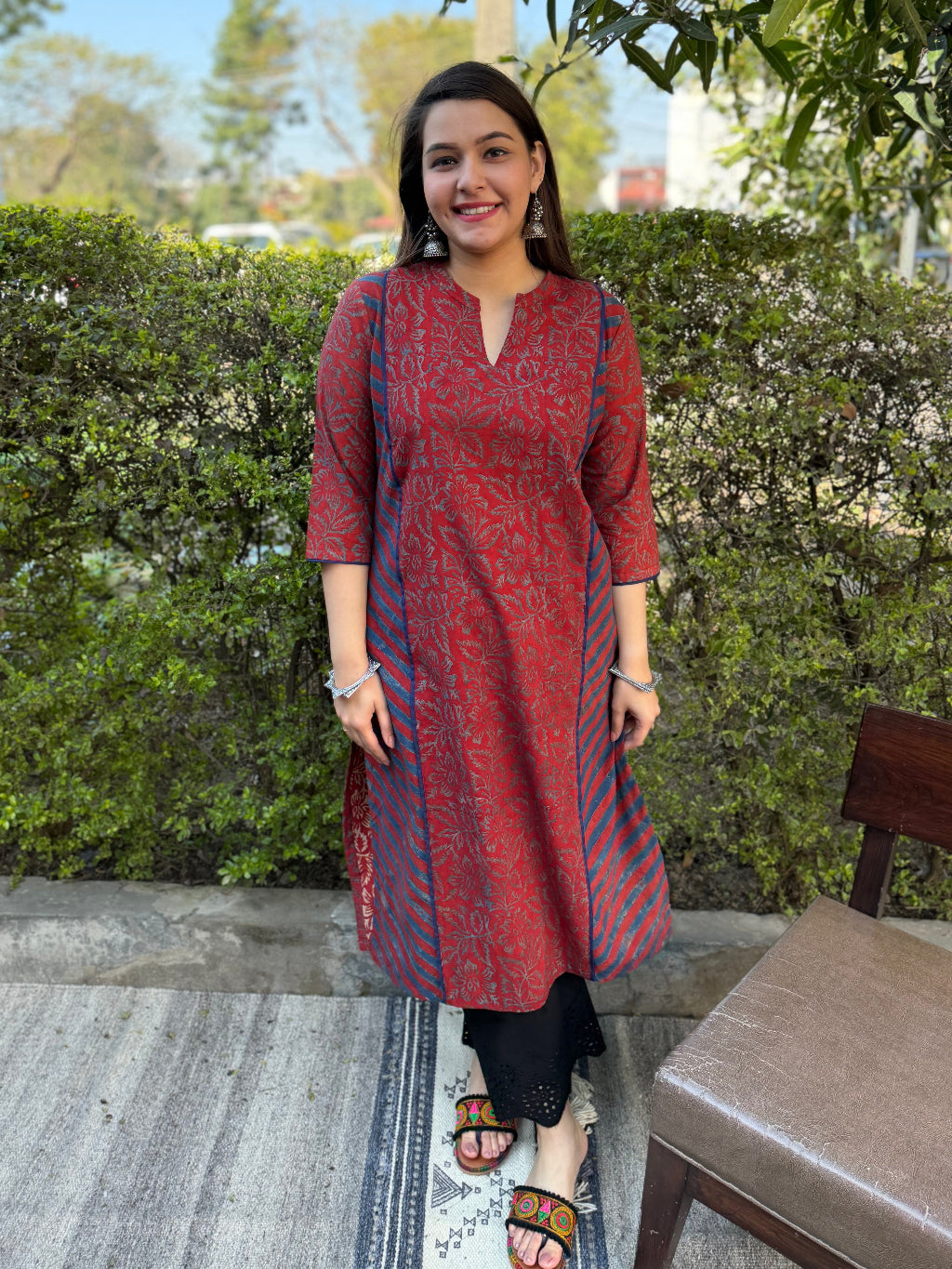 Maroon Kali Ajrakh Kurta by MySanskritam