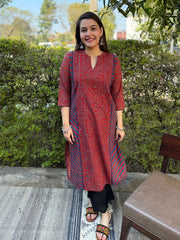 Maroon Kali Ajrakh Kurta by MySanskritam