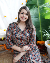 Multicolor Zigzag Modal Silk Kurta