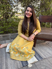 Lemon embroidered Linen Kurta by MySanskritam