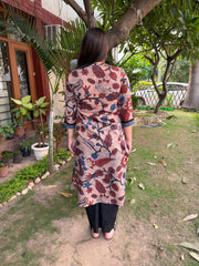 Beige big flower floral kurta