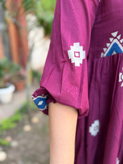 Wine Abstract Dress sleeve detail by MySanskritam
