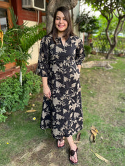 Black Floral dress with pockets - MYSANSKRITAM