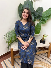 Dark blue overall floral kurta