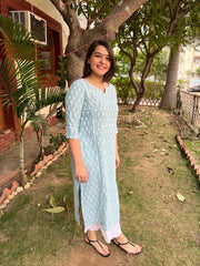 Pastel blue ikkat kali kurta