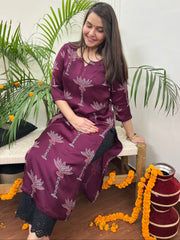Premium Modal Wine Tree long kurta - MYSANSKRITAM