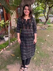 Black Ikkat Yoke Kurta by MySanskritam