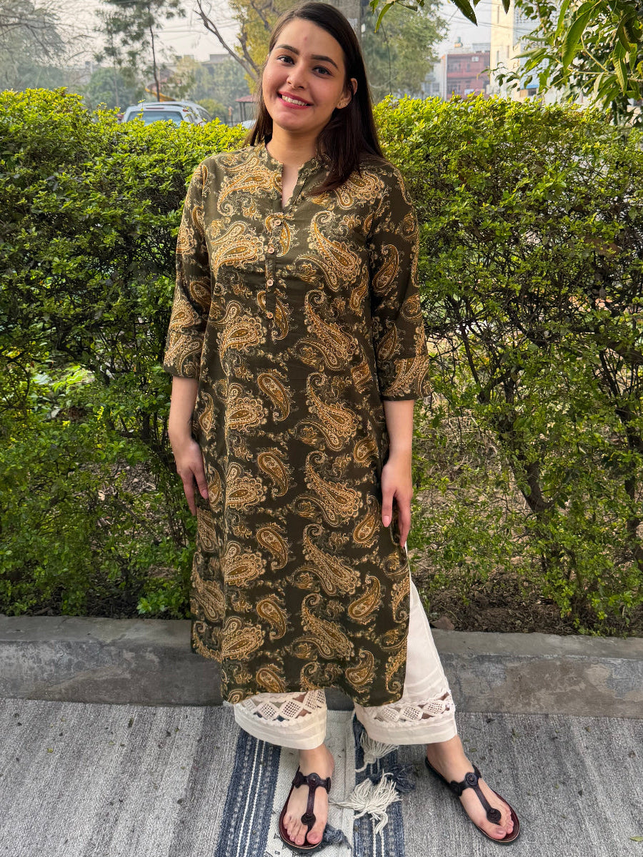 Mehendi Green Ambi Kurta by Sanskritam