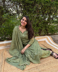 Mehendi green Lucknowi full suit set