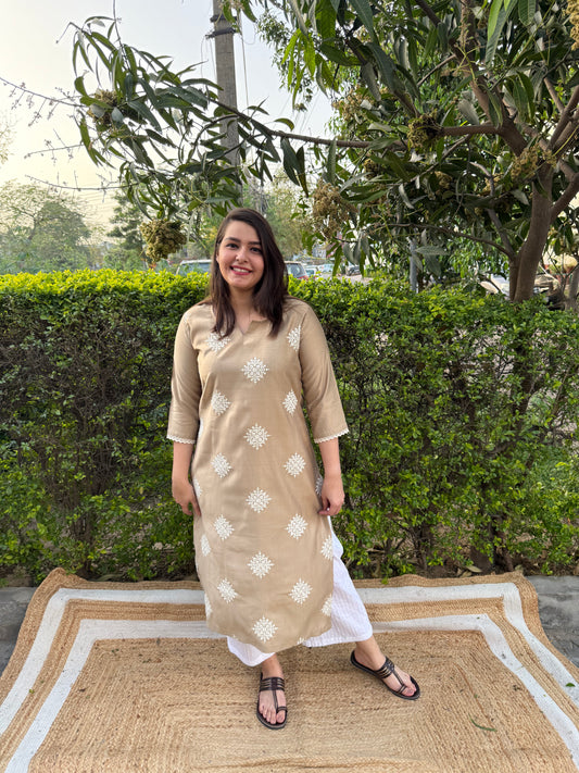 Beige Full embroidered Long kurta