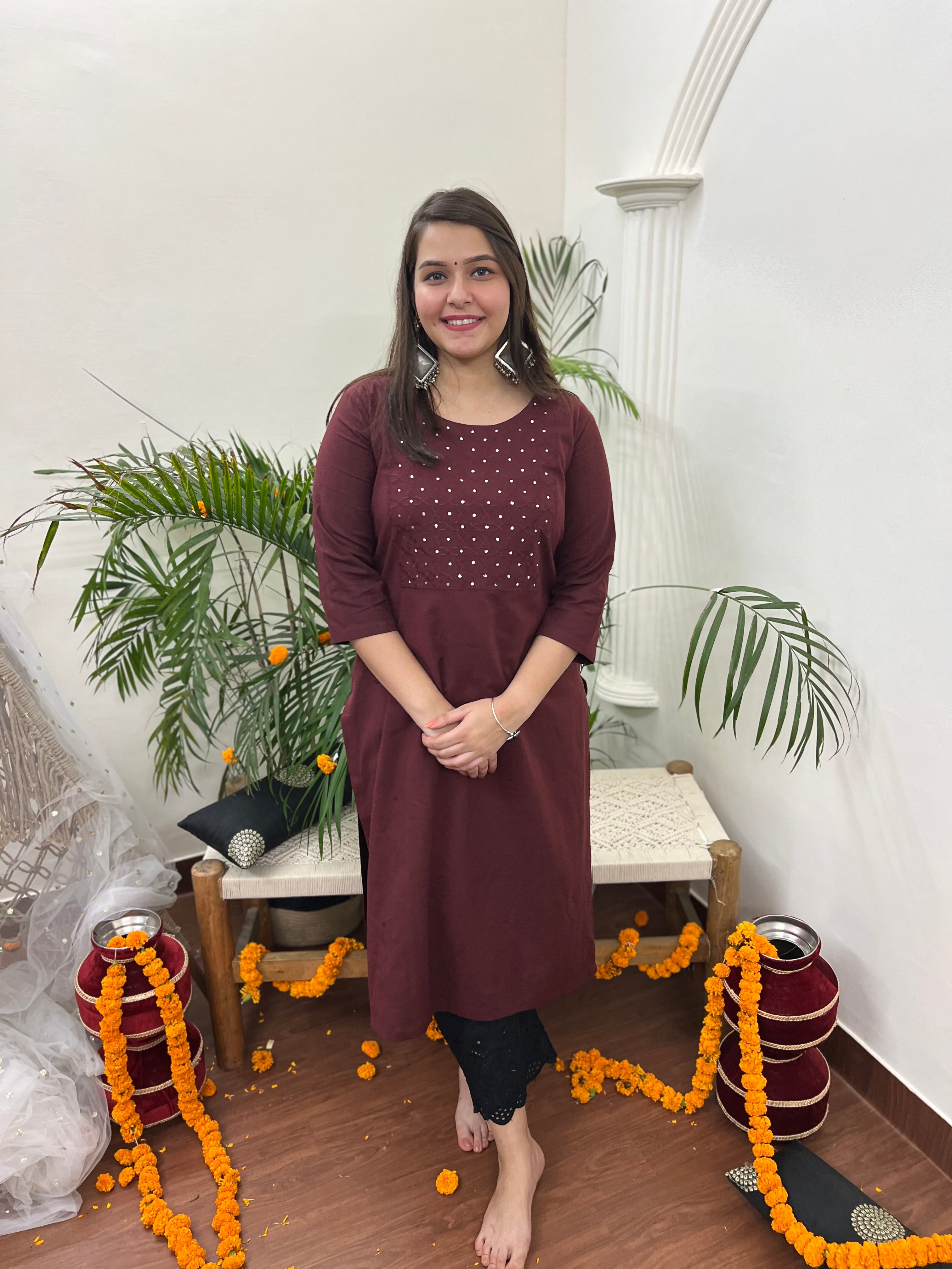 Coca cola mirror work embroidered kurta - MYSANSKRITAM