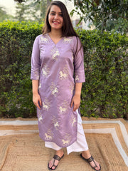 Lavender full embroidered Long kurta