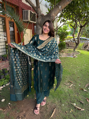 Bottle Green banarsi Silk Suit Set